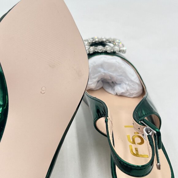 FSJ Green Crystal Square Buckle Pointed Toe Slingback Pumps Rhinestone Sandals - Picture 6 of 8
